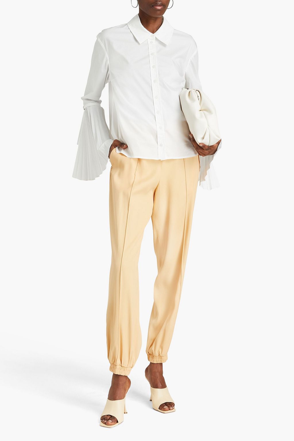SIMKHAI Jordy pleated cotton-blend poplin shirt