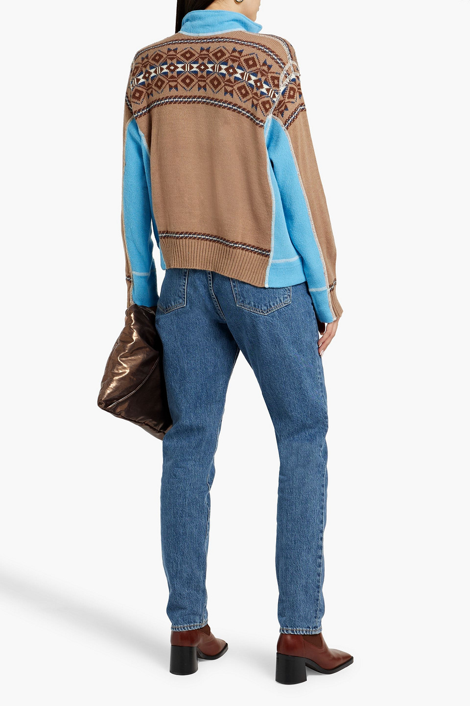 Re/done 80s Fair Isle Knitted Half-zip Sweater In Taupe