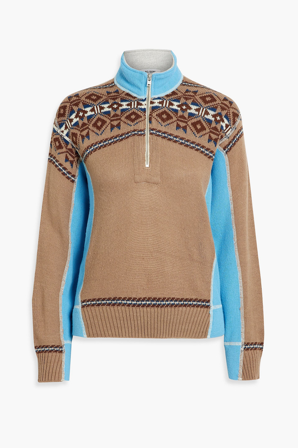 Re/done 80s Fair Isle Knitted Half-zip Sweater In Taupe