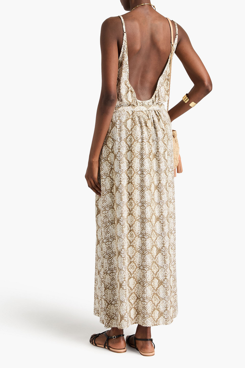 Melissa Odabash Melissa Snake-print Voile Maxi Dress In Taupe