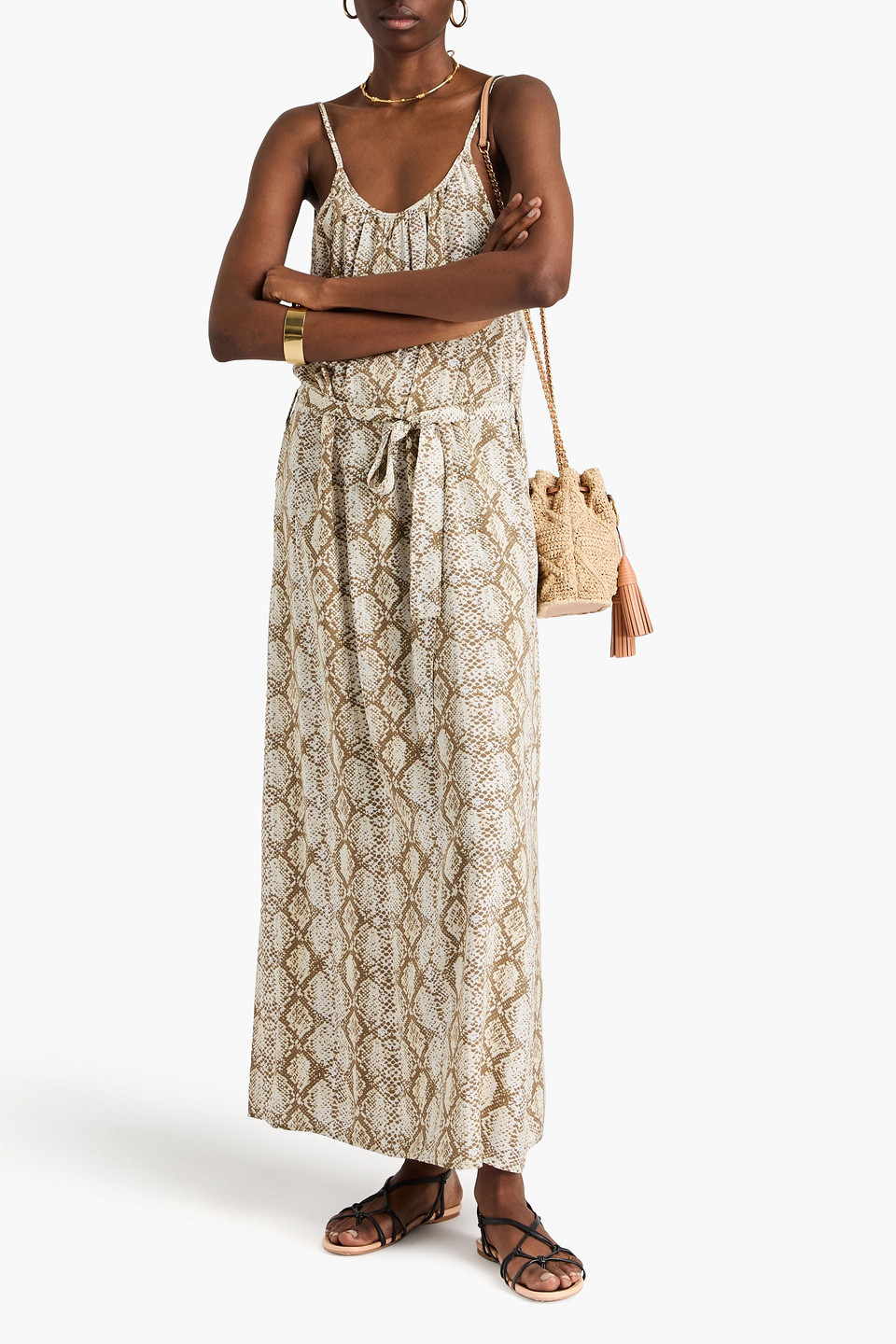 Melissa Odabash Melissa Snake-print Voile Maxi Dress In Taupe