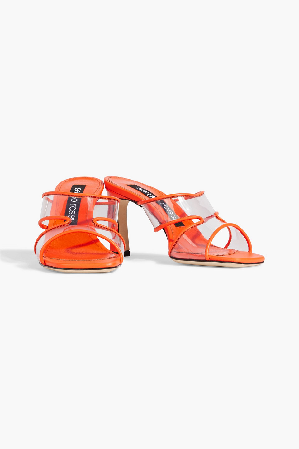 Shop Sergio Rossi Sr Lunettes 80 Leather And Pvc Mules In Orange