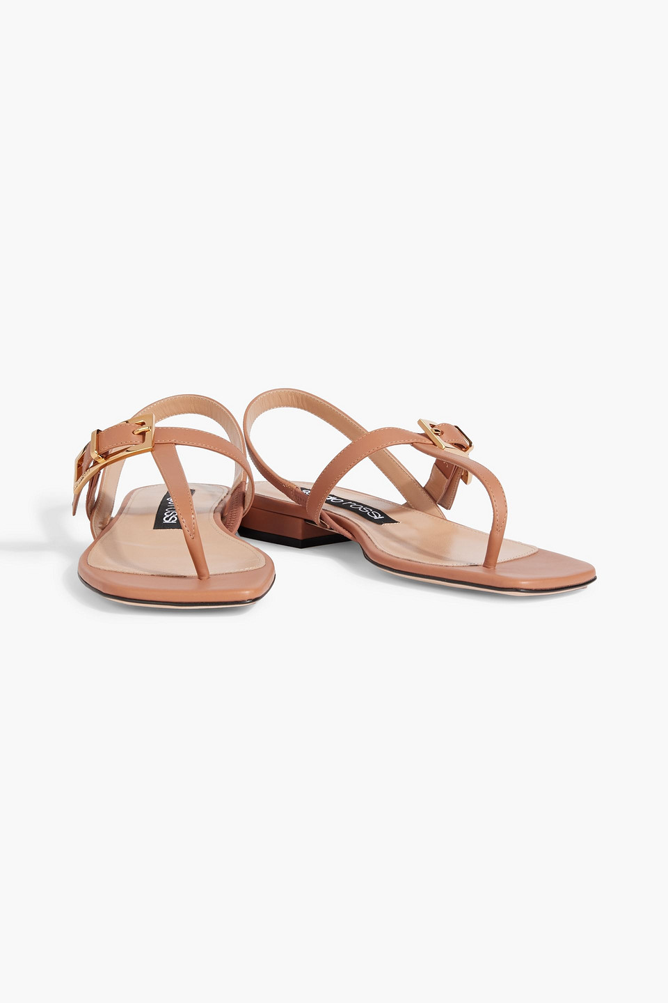 Shop Sergio Rossi Buckled Leather Slingback Sandals In Light Brown