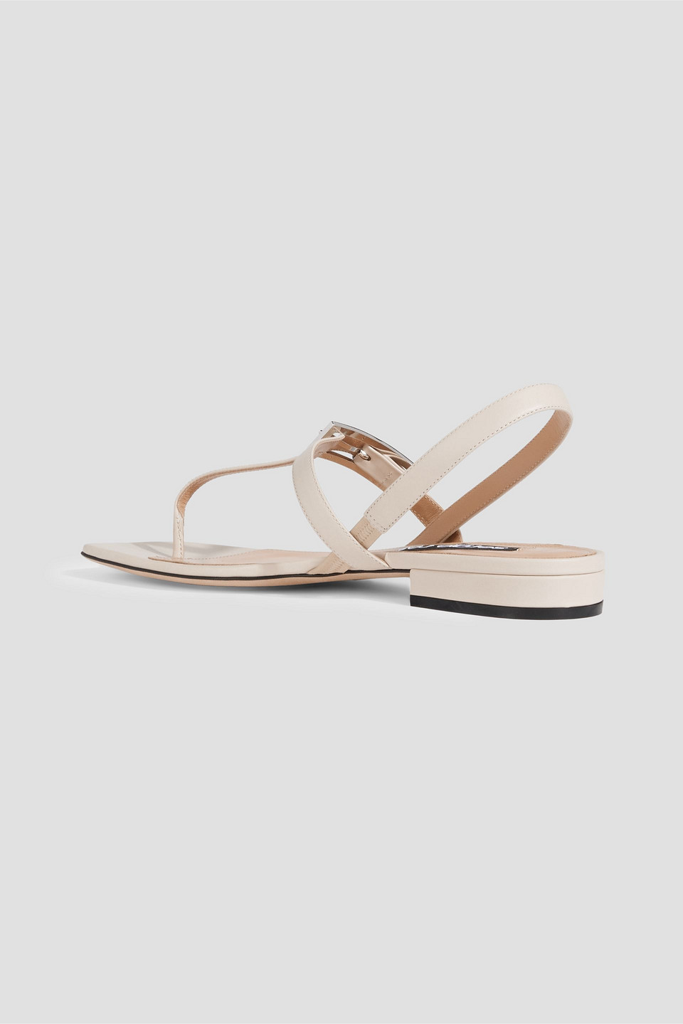 Shop Sergio Rossi Buckled Leather Slingback Sandals In Ecru