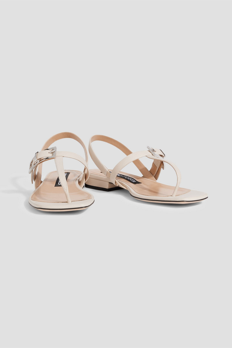 Shop Sergio Rossi Buckled Leather Slingback Sandals In Ecru