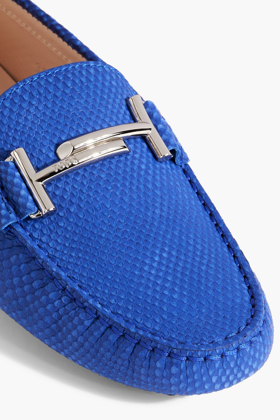 Tod's Double T Snake-effect Suede Loafers In Royal Blue