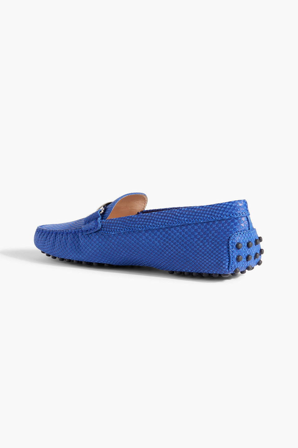 Shop Tod's Double T Snake-effect Suede Loafers In Royal Blue