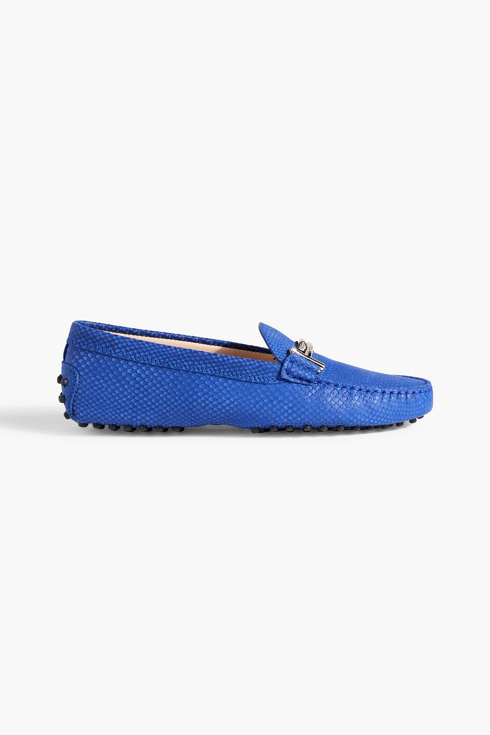 Tod's Double T Snake-effect Suede Loafers In Royal Blue