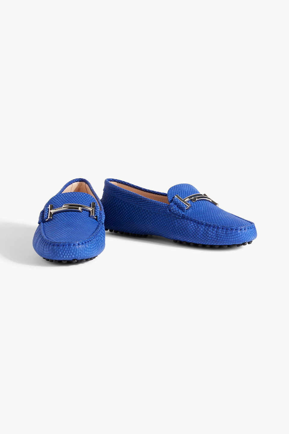 Shop Tod's Double T Snake-effect Suede Loafers In Royal Blue