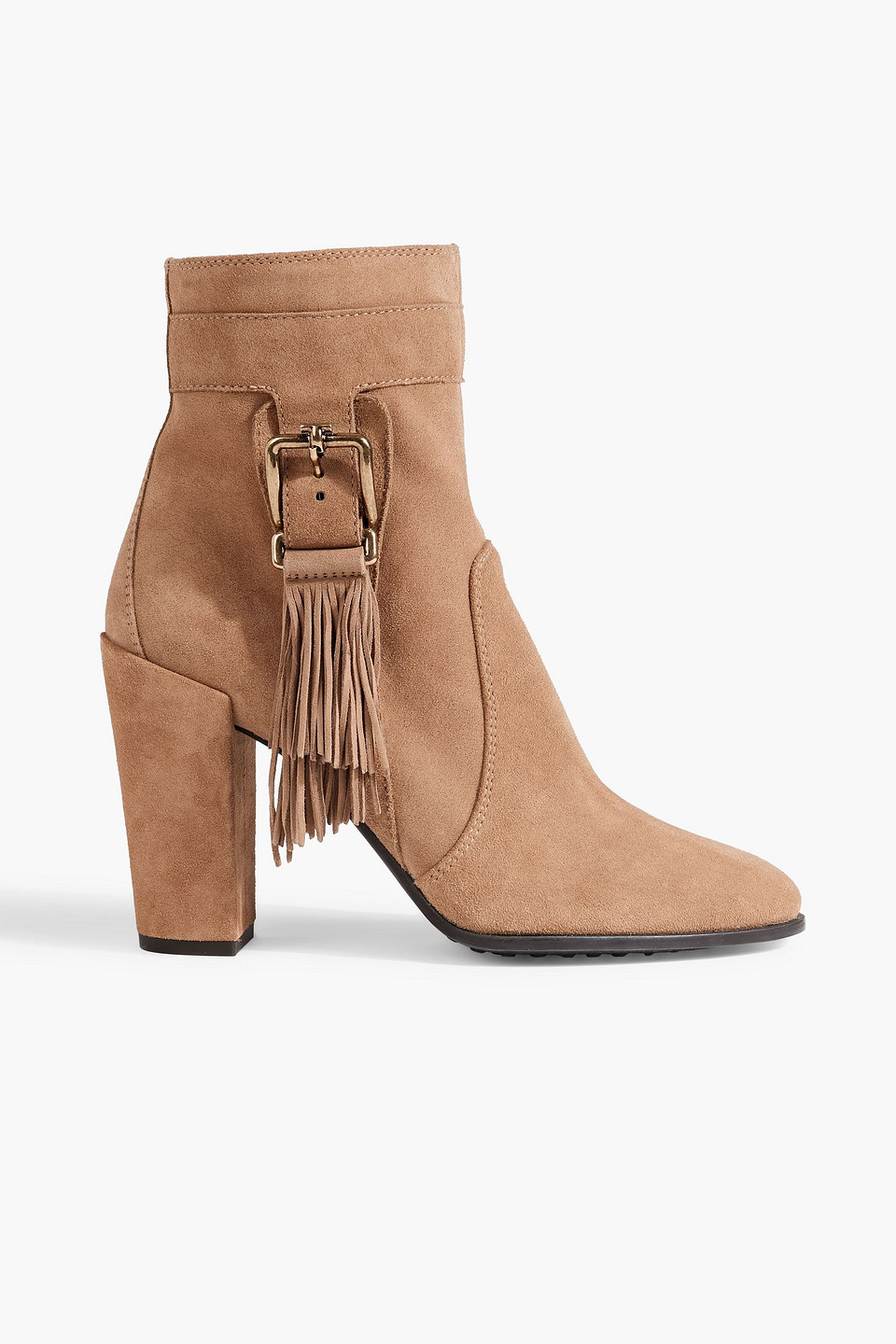 Tod's Fringed Suede Ankle Boots In Sand