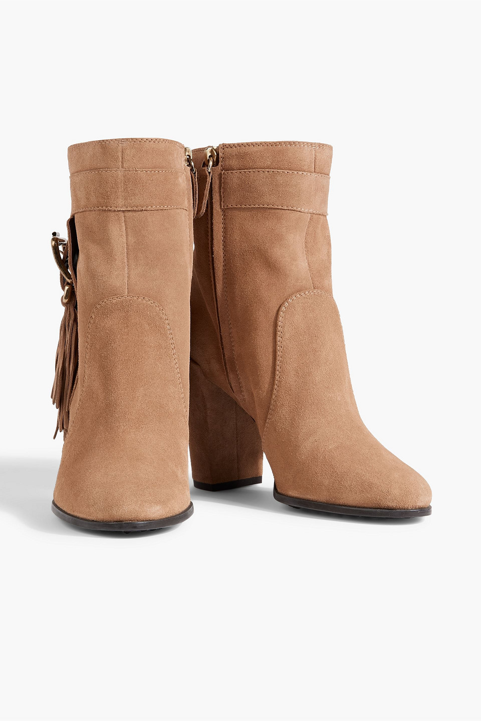 Shop Tod's Fringed Suede Ankle Boots In Sand