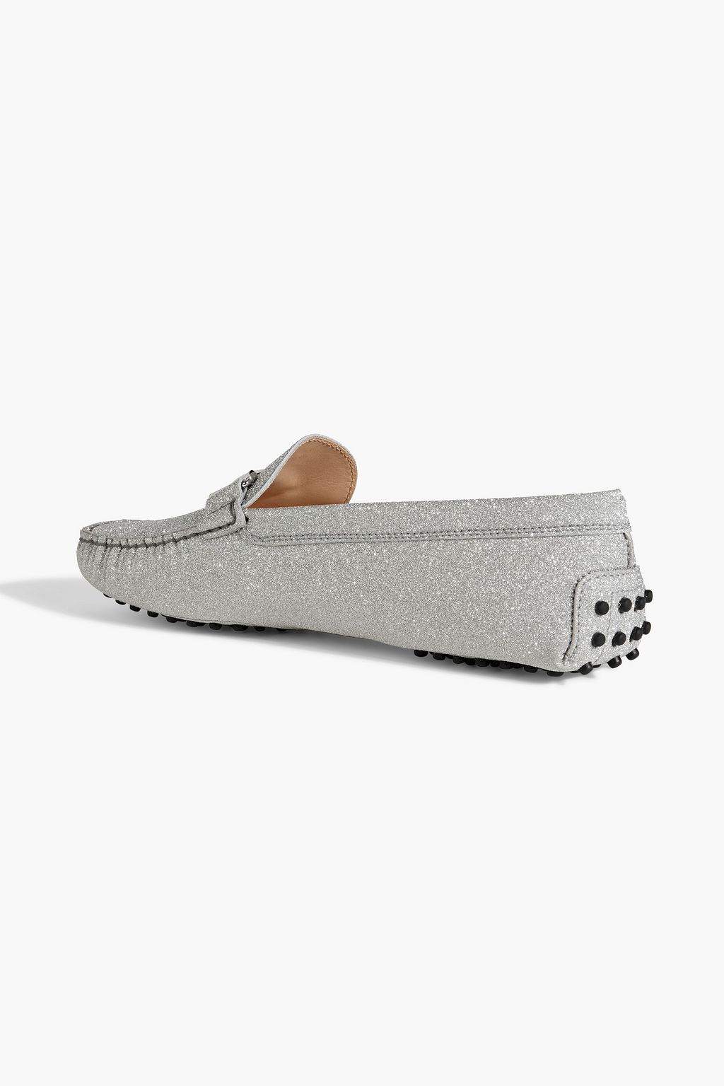 TOD'S Double T glittered suede loafers