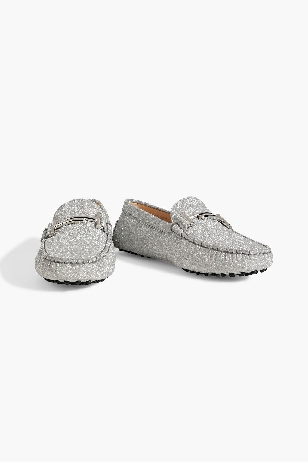 TOD'S Double T glittered suede loafers