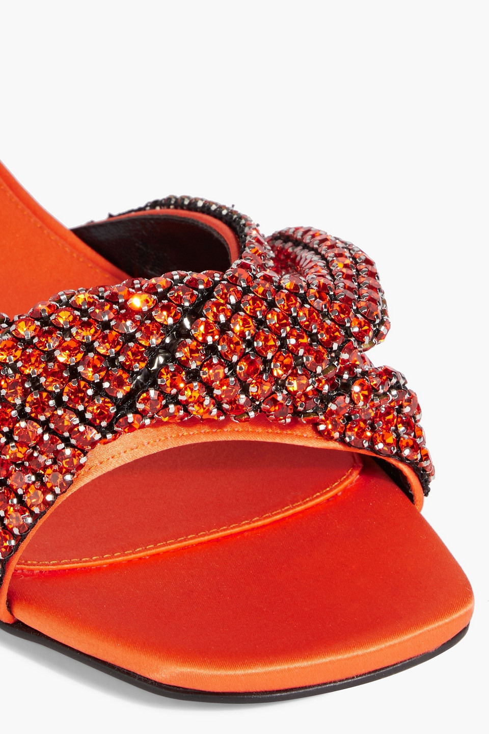 Sergio Rossi Twisted Crystal-embellished Satin Slides In Orange