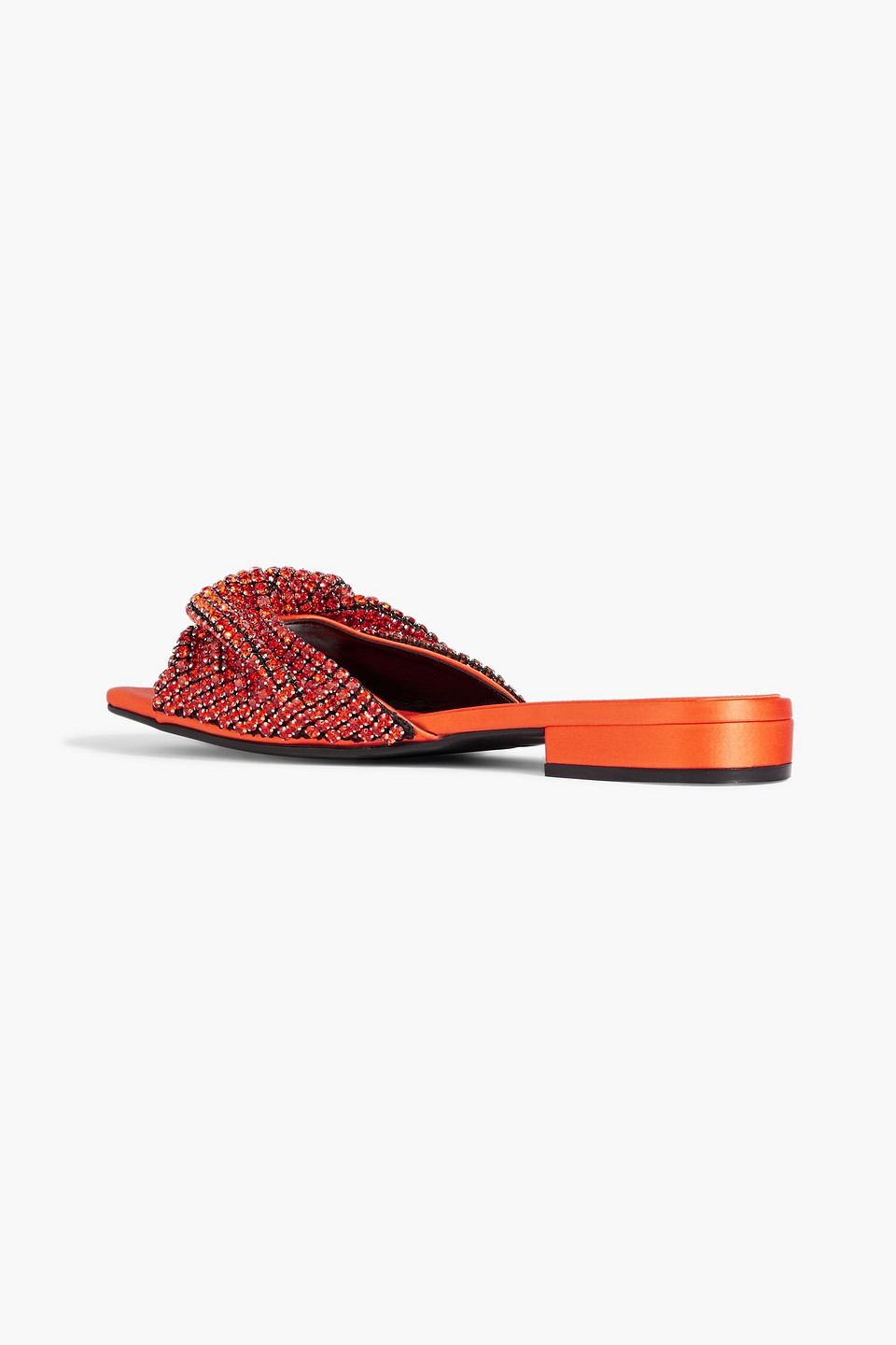 Shop Sergio Rossi Twisted Crystal-embellished Satin Slides In Orange