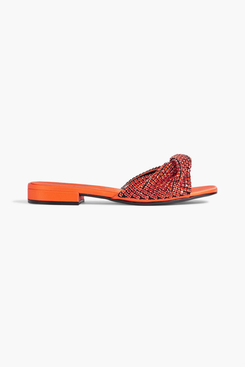 Sergio Rossi Twisted Crystal-embellished Satin Slides In Orange