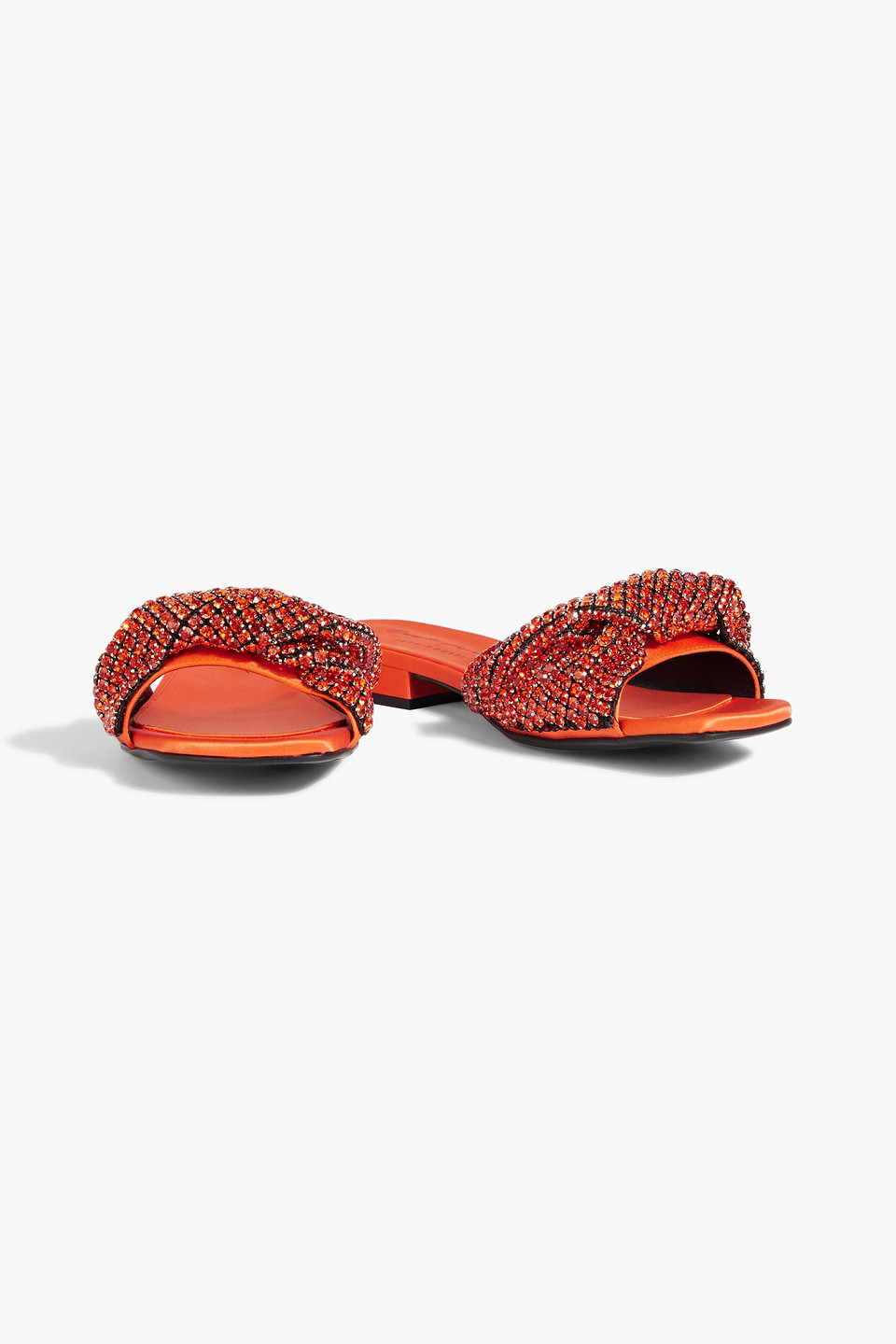 Shop Sergio Rossi Twisted Crystal-embellished Satin Slides In Orange