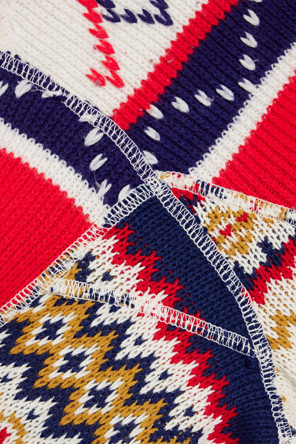 Re/done 80s Patchwork-effect Fair Isle Knitted Half-zip Sweater In Red