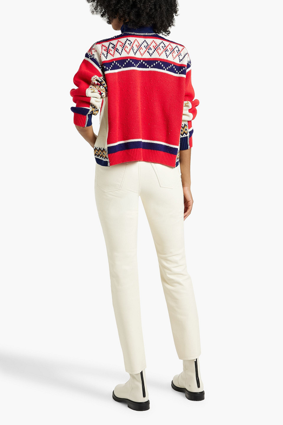 Re/done 80s Patchwork-effect Fair Isle Knitted Half-zip Sweater In Red