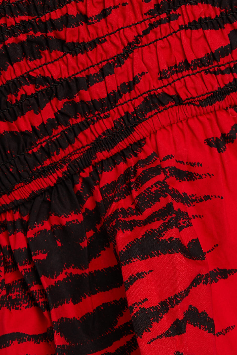 Ganni Shirred Tiger-print Cotton-poplin Peplum Top In Red