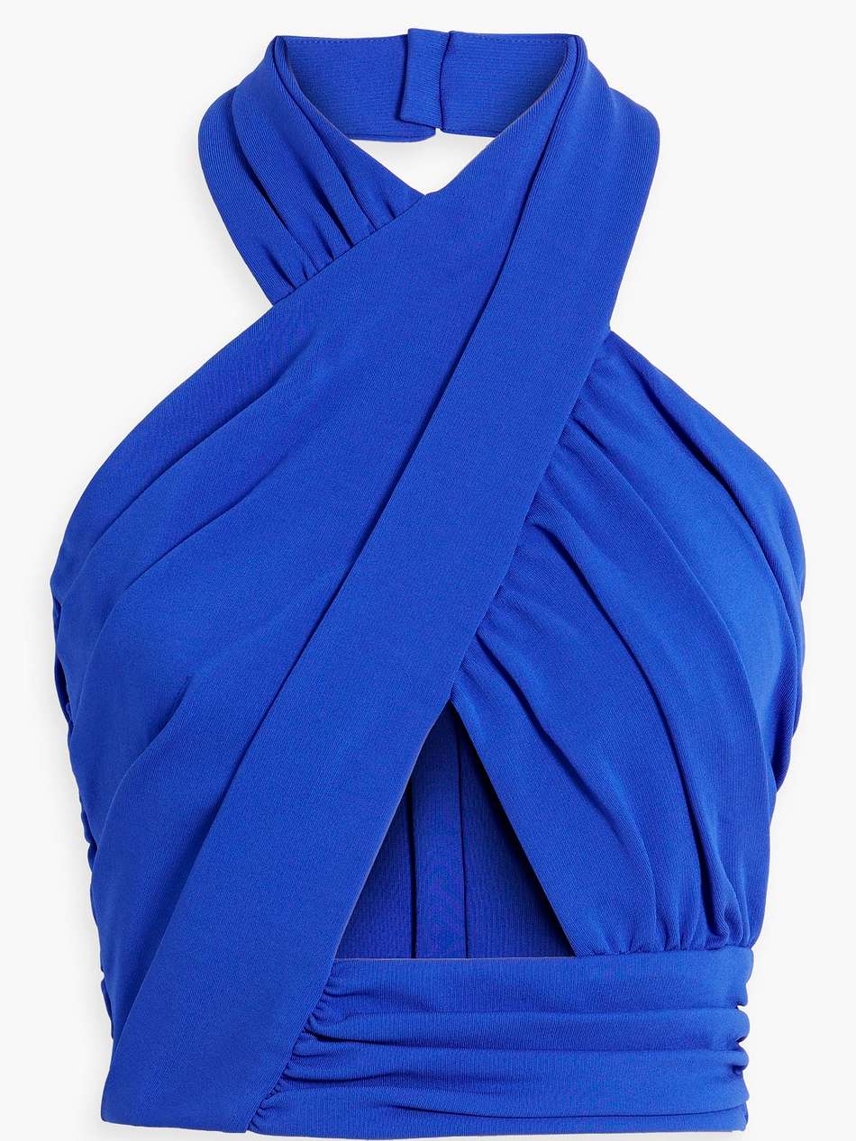 cropped ruched jersey halterneck top