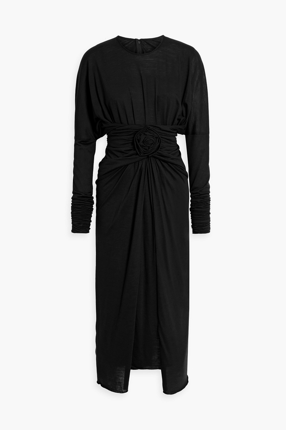 Dolce & Gabbana Black Wool Wrap Sheath Midi Gown Dress In Black