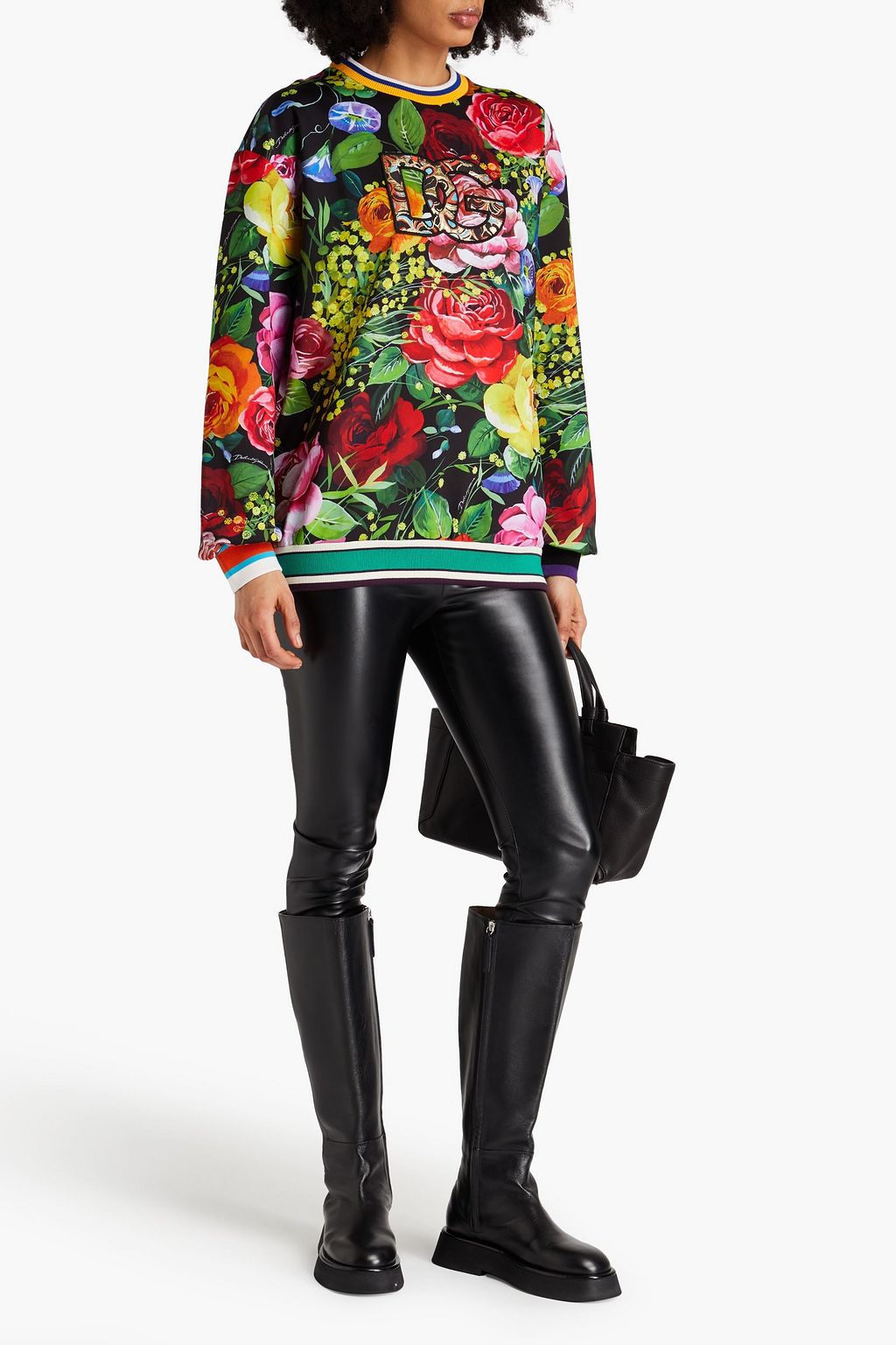 DOLCE&GABBANA سويت شيرت مصنوع من الجيرسي المطاطي بتصميم مزركش ومزين بطبعة الأزهار