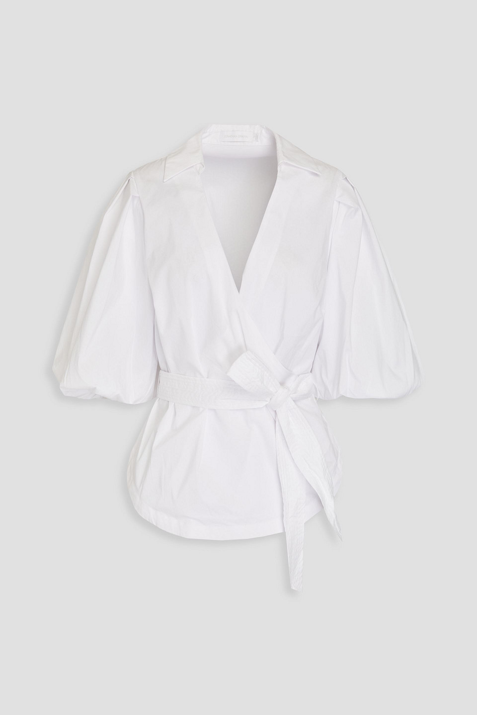 Simkhai Belted Wrap-effect Cotton-blend Poplin Blouse In White