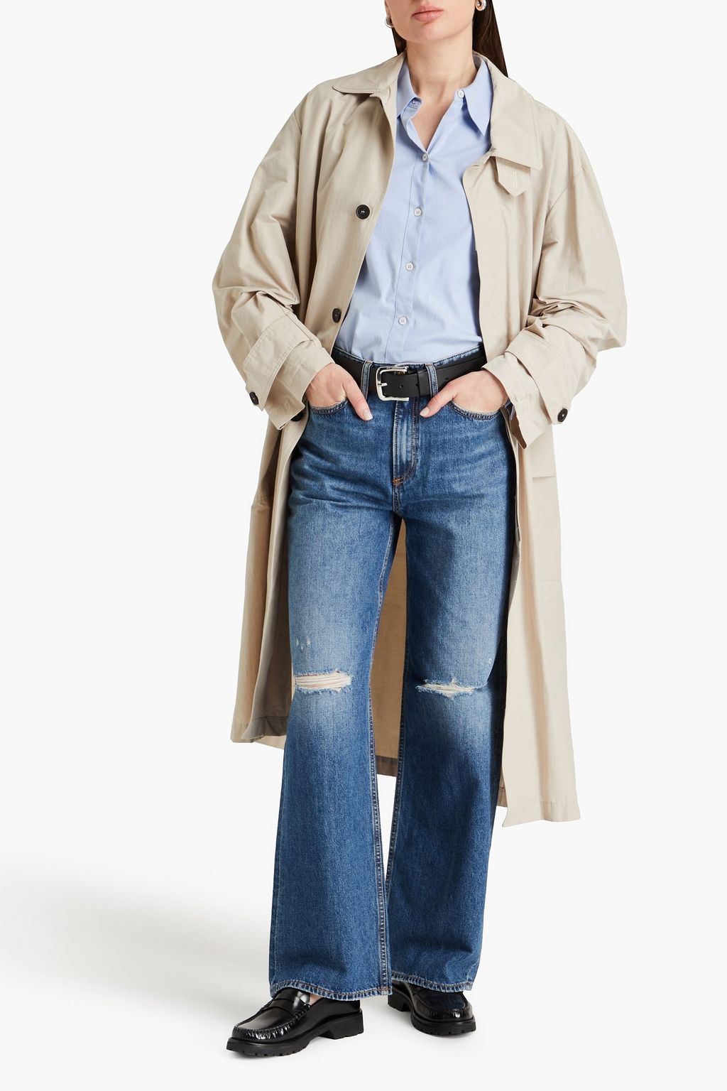 RAG & BONE Logan distressed high-rise wide-leg jeans