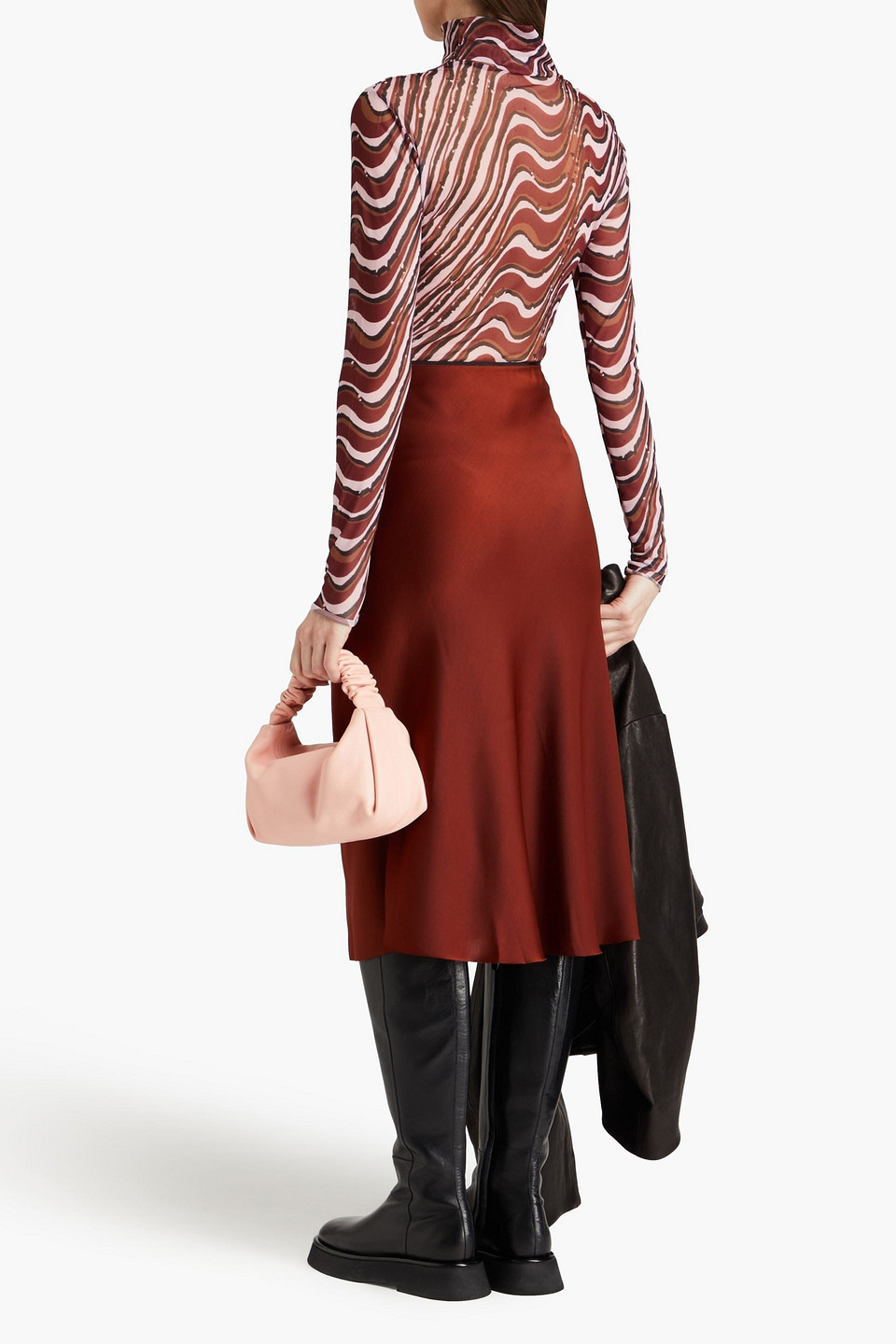 Rag & Bone Jaci Silk-satin Midi Skirt In Brick