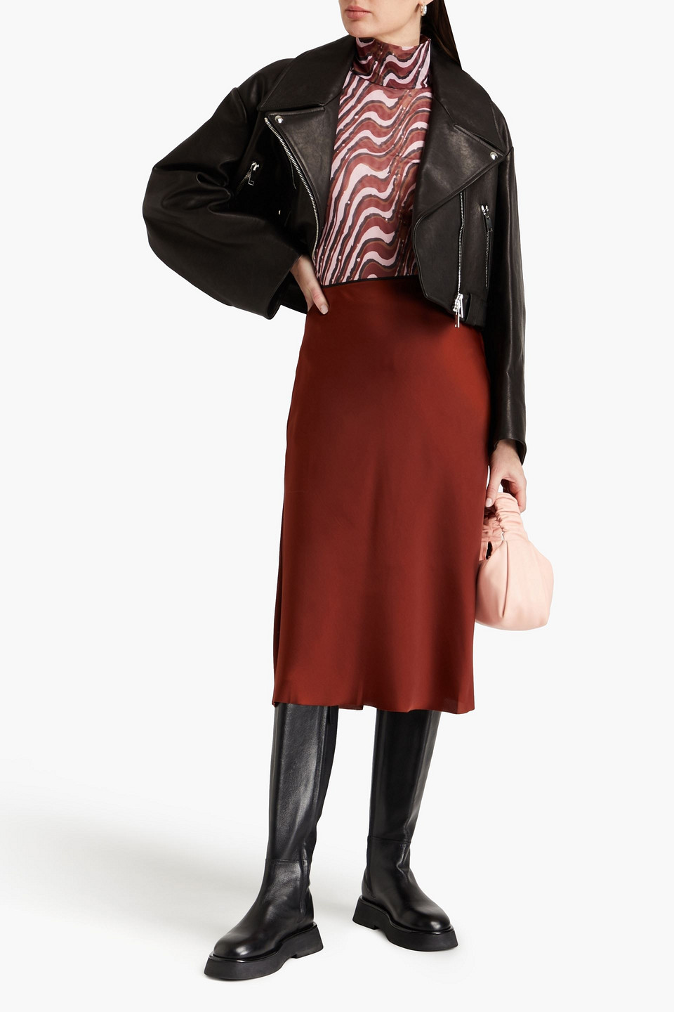 Rag & Bone Jaci Silk-satin Midi Skirt In Brick
