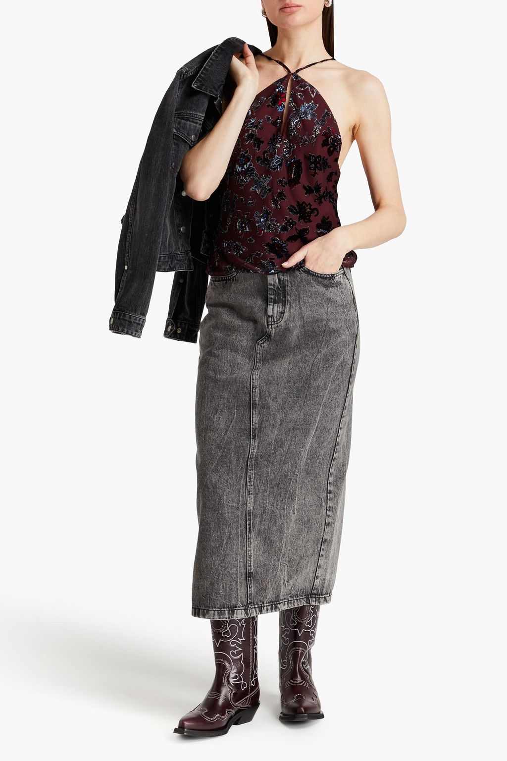 RAG & BONE بلوزة من قماش ديفوريه شيفون