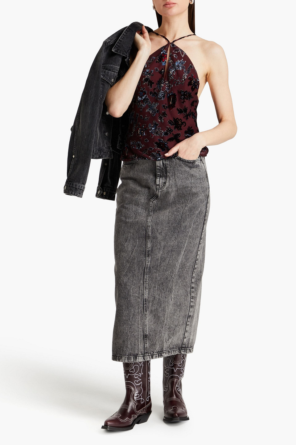 Rag & Bone Devoré-chiffon Top In Burgundy