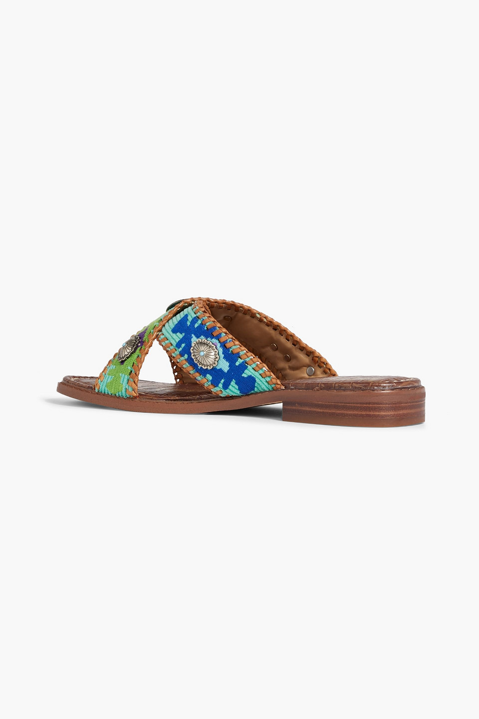 Shop Sam Edelman Hagen Embellished Woven Sandals In Turquoise