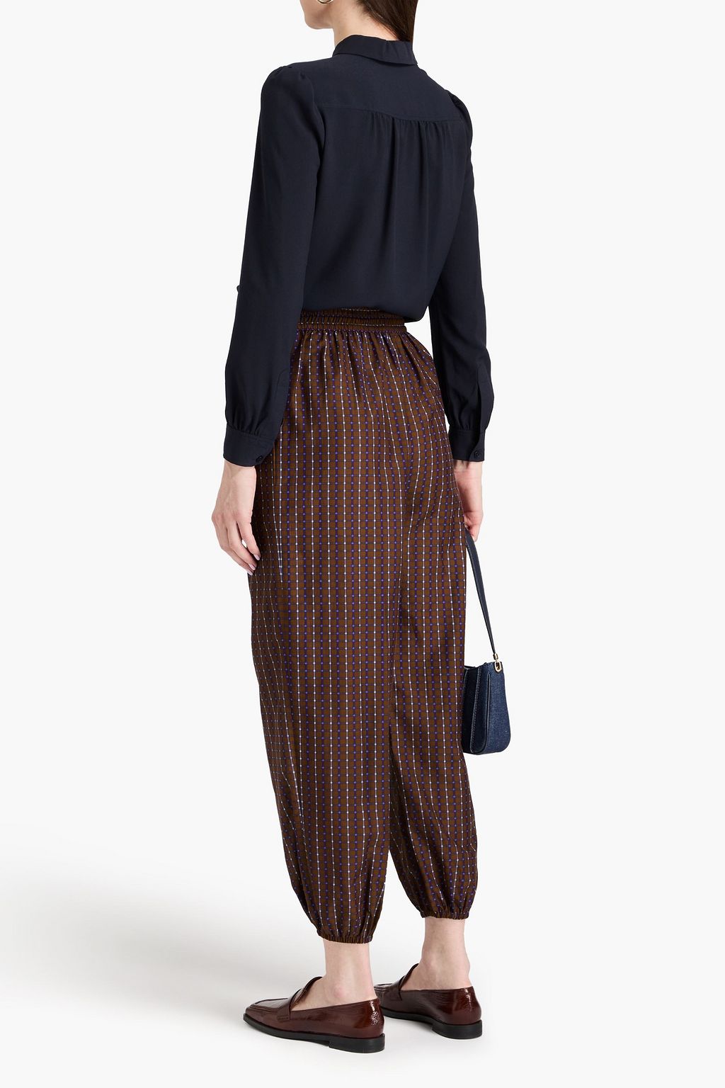 TORY BURCH 프린트 코튼 실크 혼방 테이퍼드 팬츠