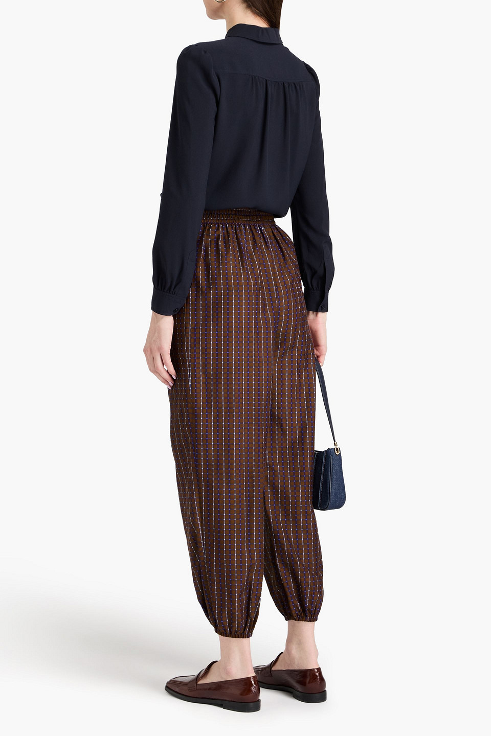 TORY BURCH PRINTED COTTON AND SILK-BLEND TAPERED PANTS