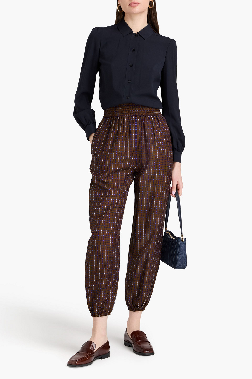 TORY BURCH PRINTED COTTON AND SILK-BLEND TAPERED PANTS