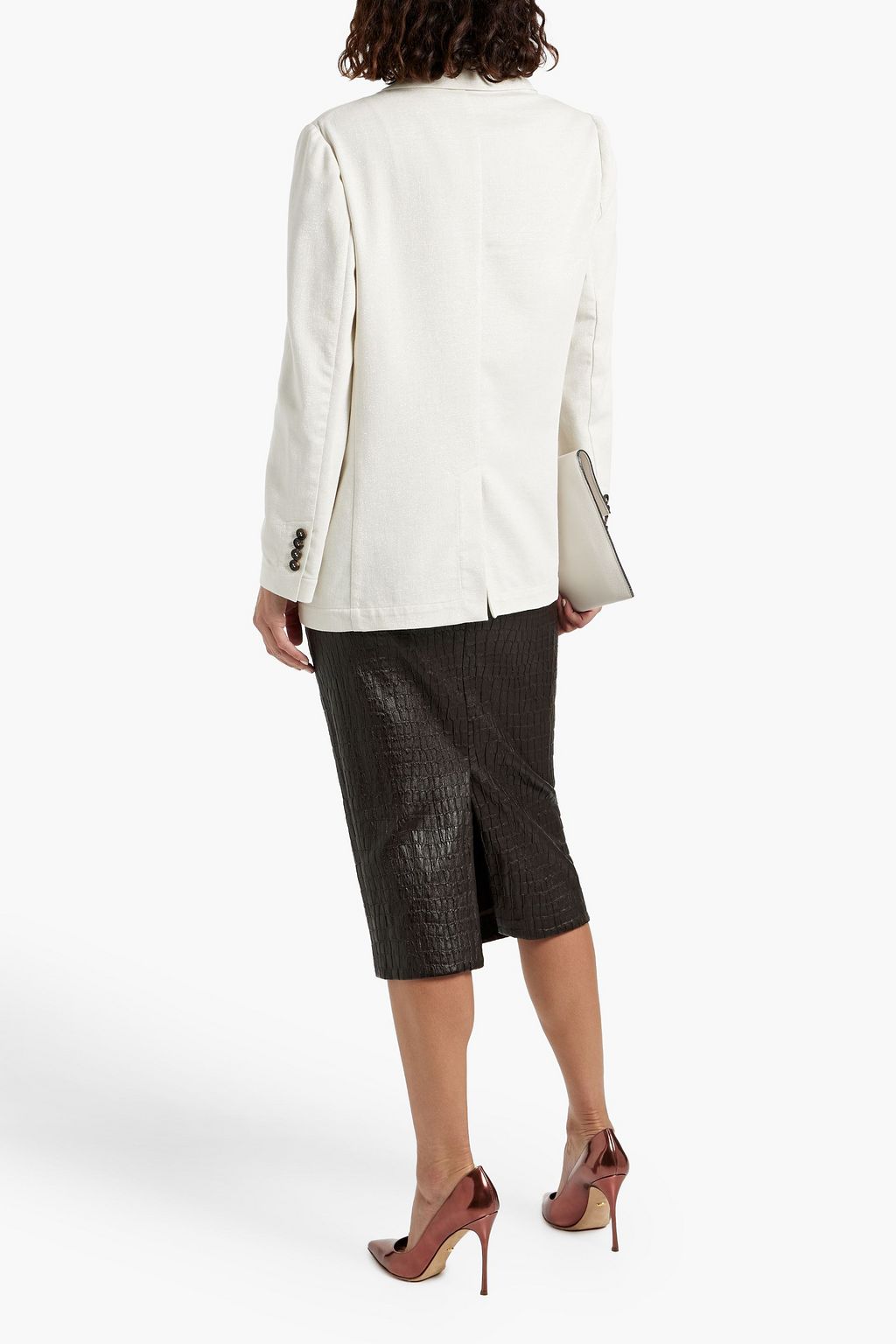 BRUNELLO CUCINELLI Double-breasted metallic cotton-blend twill blazer