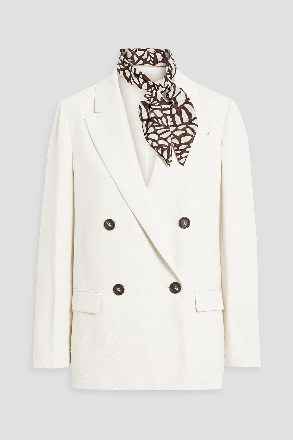 Brunello Cucinelli Double-breasted Metallic Cotton-blend Twill Blazer In Off-white