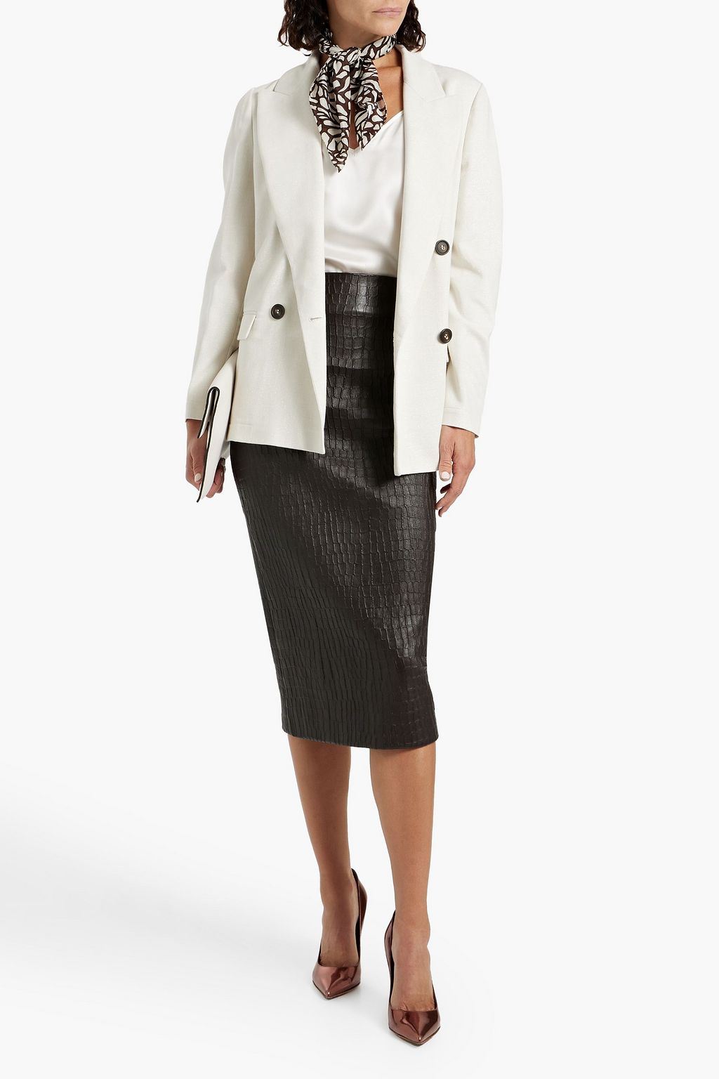 BRUNELLO CUCINELLI Double-breasted metallic cotton-blend twill blazer