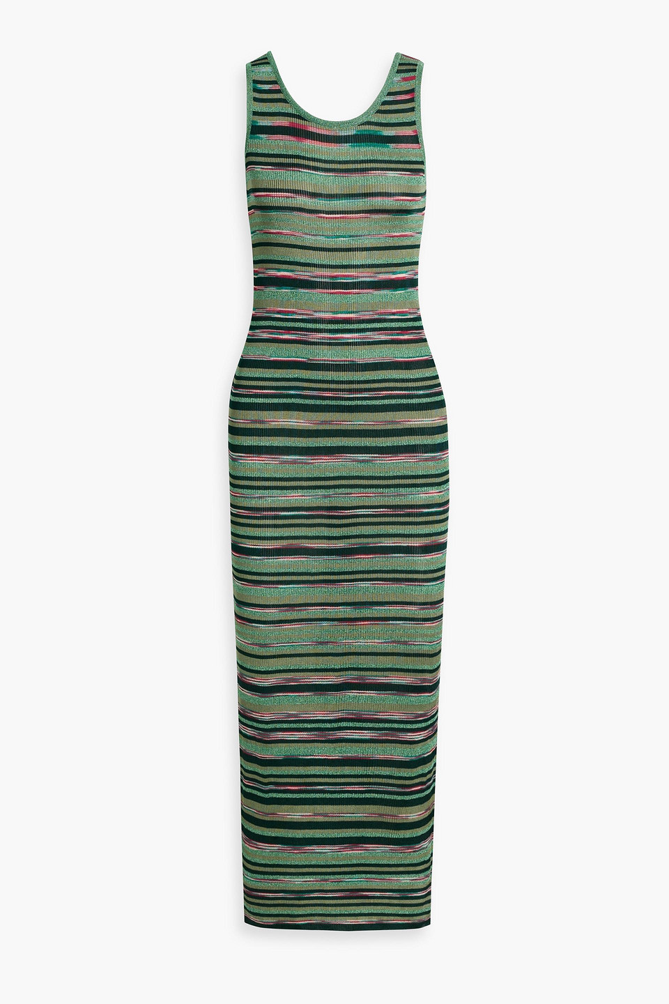 Missoni Metallic Striped Ribbed-knit Midi Dress In Green