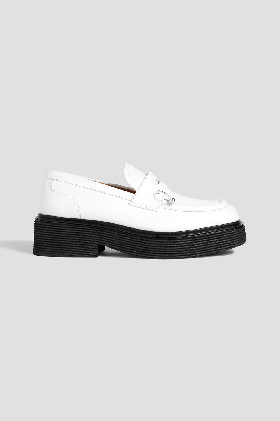 Shop Marni Embellished Leather Platform Loafers In White