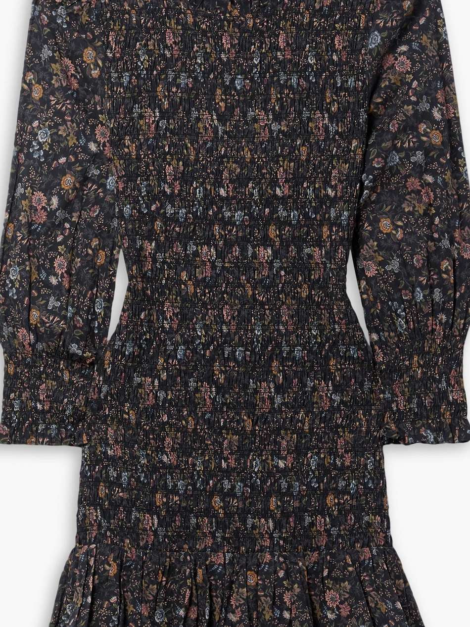 farha shirred floral-print cotton-voile mini dress