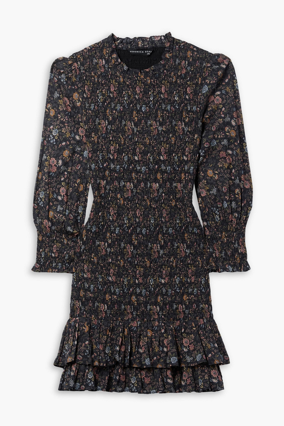 Shop Veronica Beard Farha Shirred Floral-print Cotton-voile Mini Dress In Black