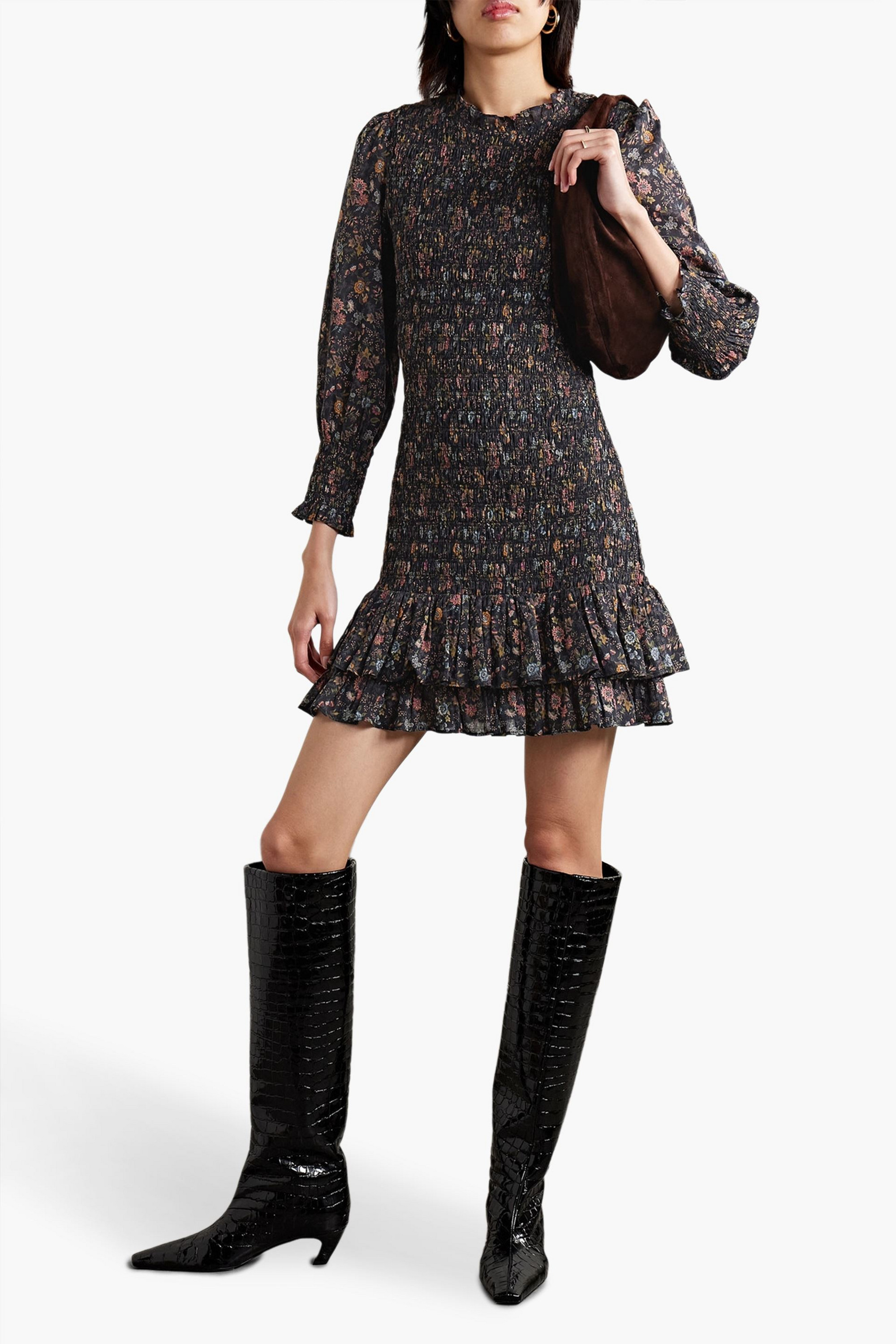 Veronica Beard Farha floral-print shirred cotton-voile mini dress