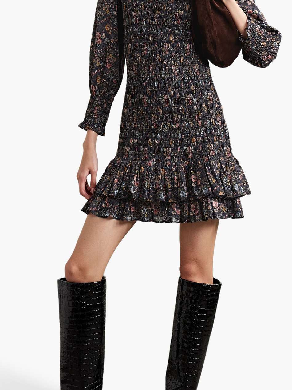 farha shirred floral-print cotton-voile mini dress