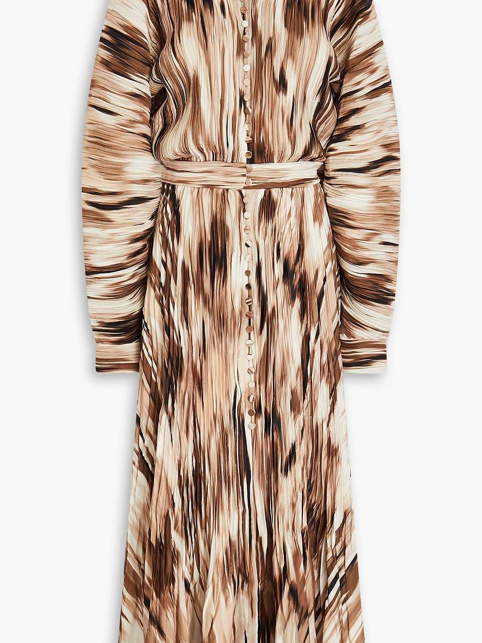 indiana printed plissé-satin maxi shirt dress