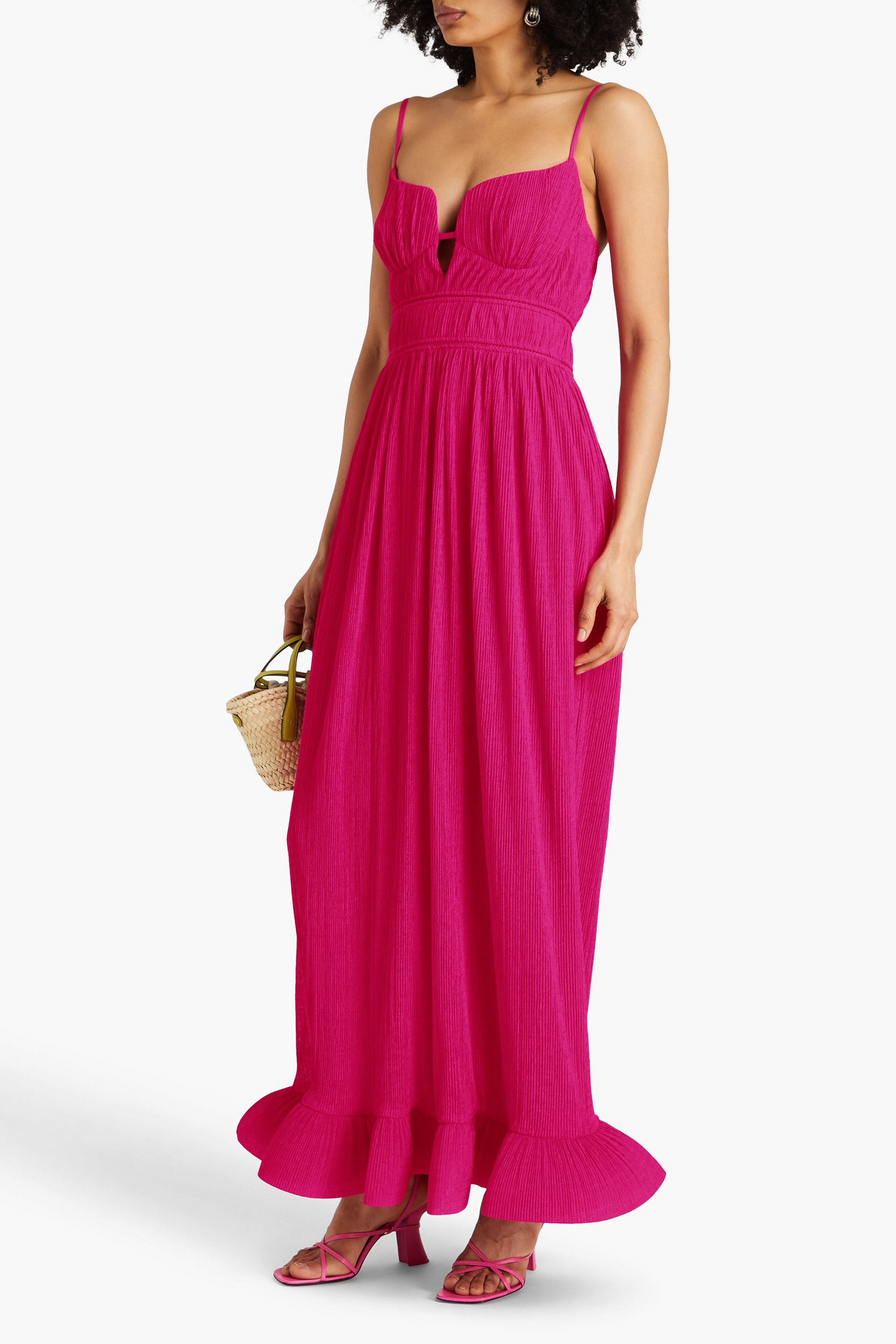 SIMKHAI Maude plissé-jersey maxi dress