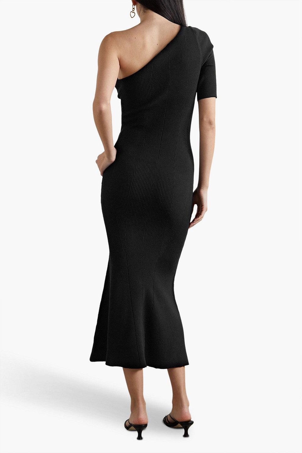 Shop Veronica Beard One-shoulder Ribbed-knit Midi Dress In Black