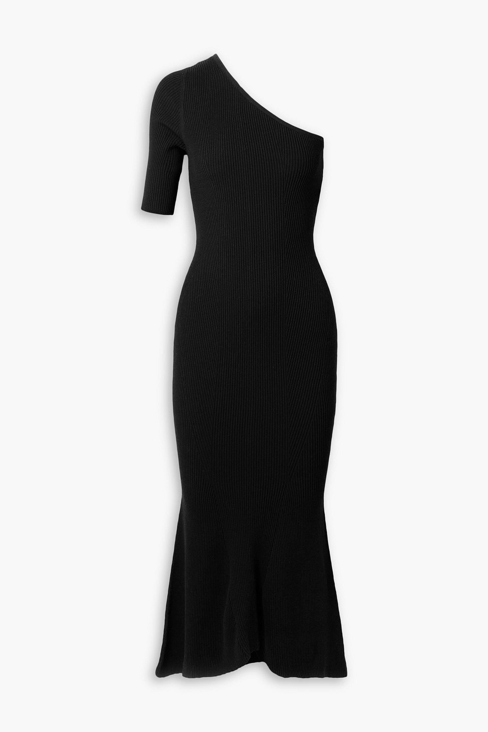 Shop Veronica Beard One-shoulder Ribbed-knit Midi Dress In Black